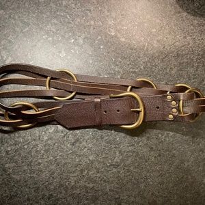 Linea Pelle 2.5" Wide Brown Multi-Leather Strand Belt with Rings, M